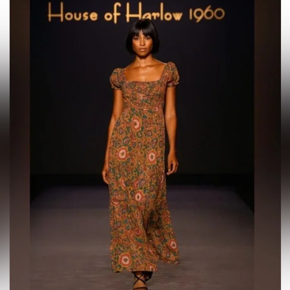 House of Harlow 1960 Jackie Maxi Dress Tiered Ruffle-Sleeve Women’s Medium Boho